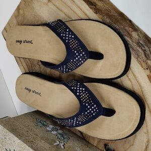 Easy Street Stevie Sandals, Navy w/Metallic Nailheads Size 9.5